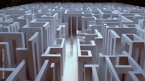 Inside a human mind, a person trapped in his own thoughts. Brain in the shape of a labyrinth. Decisions to be made. Choices to make. Mental problems, Intellectual difficulties. Ai generative photo