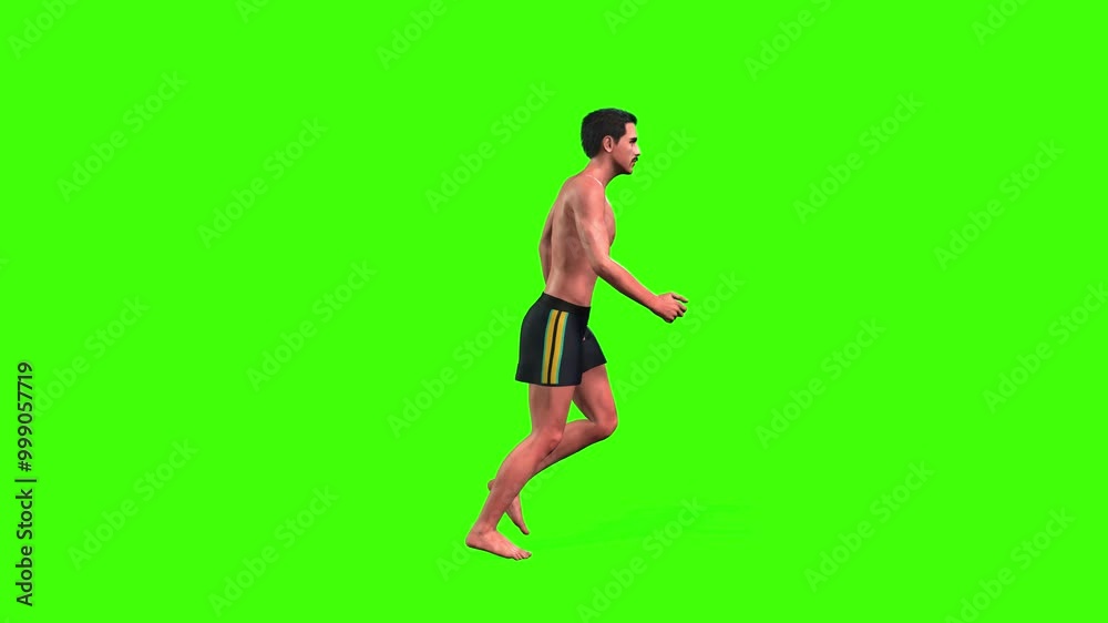 4k animation of handsome and healthy boy jogging loop with a side ...
