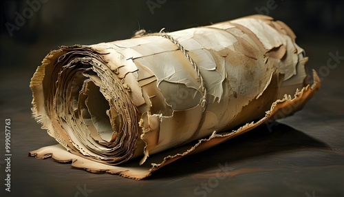 Ancient parchment scroll revealing the beauty of timeworn craftsmanship and historical mysteries photo