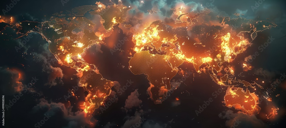 Global map showing nuclear explosions with realistic flashes