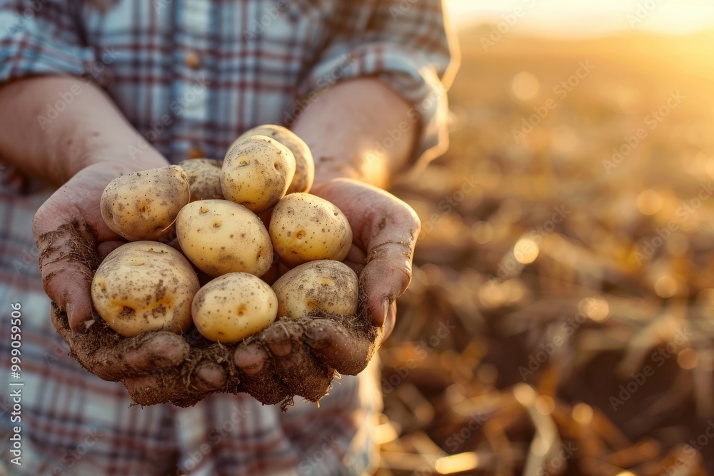 A man is holding a bunch of potatoes in his hand A man is holding a bunch of potatoes in his hand