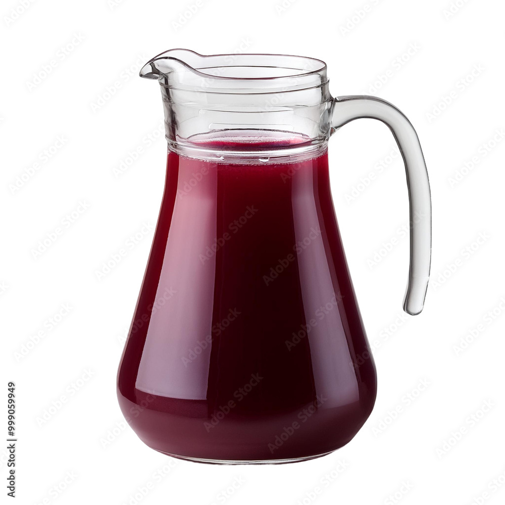 A glass pitcher of red juice. A glass pitcher of red juice.