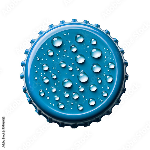 Blue bottle cap with water drops photo