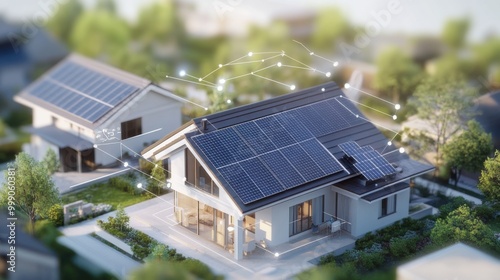 Smart Energy Solutions - A rooftop covered with solar panels connected to a smart grid system