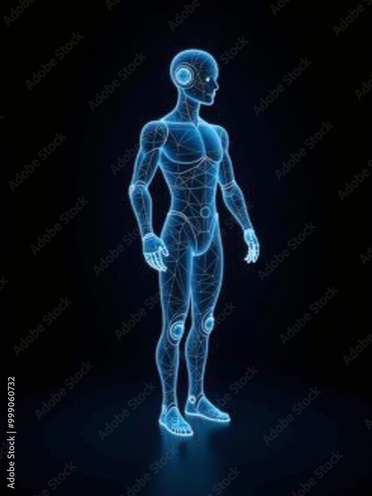ai robot body hologram on black background ai robot body hologram on black background