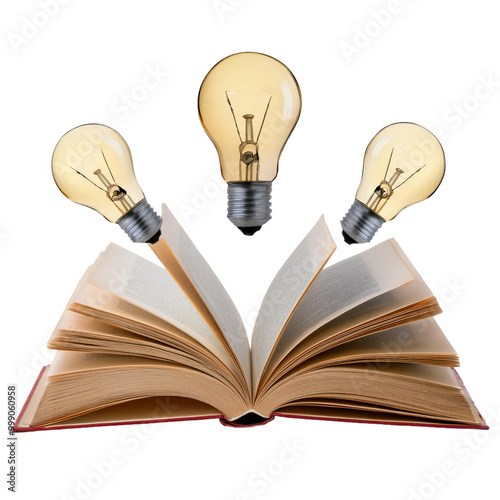 Lightbulbs above open book