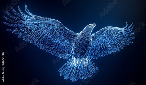 Digital Wireframe of an Eagle Soaring with Outstretched Wings photo