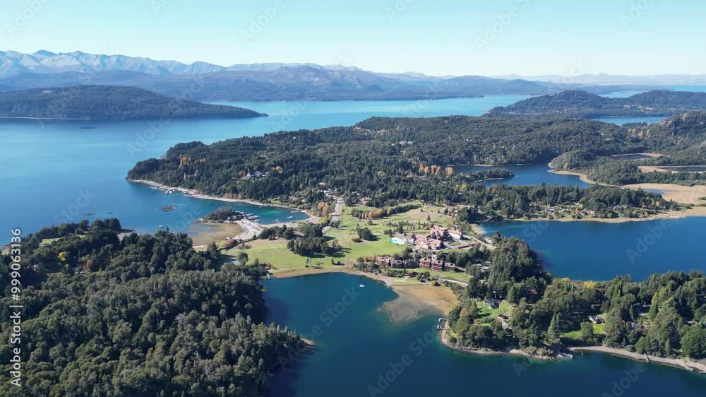 Lake Moreno - Bariloche, Argentina. Lake district in Argentina, Patagonia near Bariloche. National park Nahuel Huapi, aerial view. Summer landscape with lakes. Lake Moreno - Bariloche, Argentina. Lake district in Argentina, Patagonia near Bariloche. National park Nahuel Huapi, aerial view. Summer landscape with lakes.