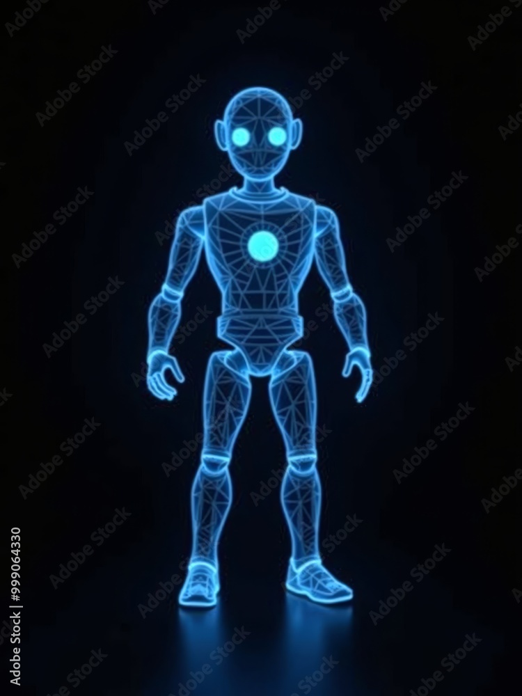 ai humanoid robot body hologram on black background ai humanoid robot body hologram on black background