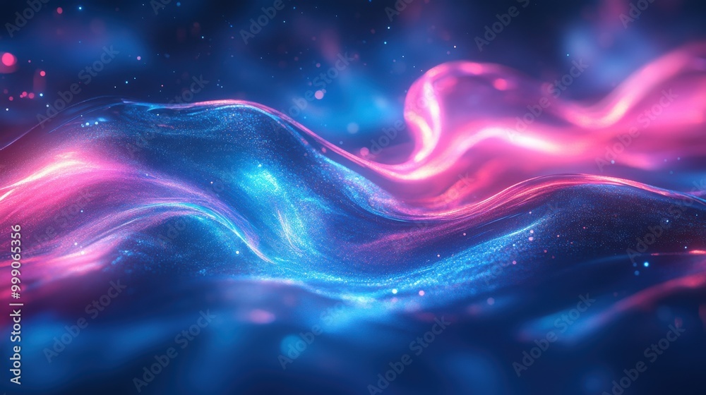 Vibrant blue and purple liquid waves with neon light reflection Vibrant blue and purple liquid waves with neon light reflection