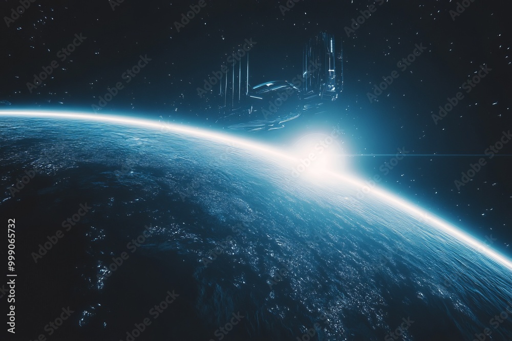 A futuristic image of a space station orbiting a distant planet, A futuristic image of a space station orbiting a distant planet,