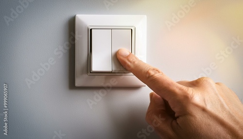 hand with light switch, a person reaches out to press the room light switch