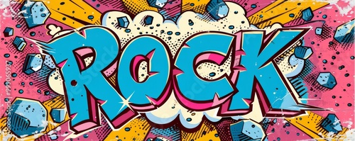 Wallpaper Mural Playful pop art background with "ROCK" text. Bold graphics, Explosion theme, Vibrant vector Torontodigital.ca