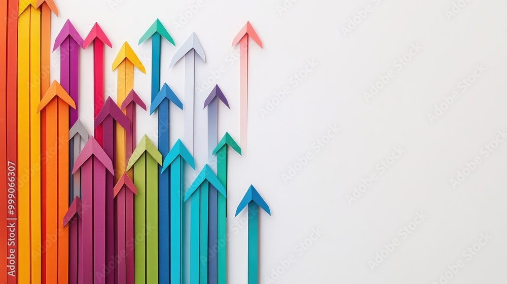 Colorful arrows pointing upwards on a white background. Colorful arrows pointing upwards on a white background.