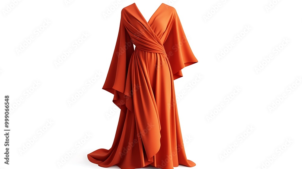 Obraz premium A long, flowing orange dress with a V-neckline and dramatic bell sleeves.