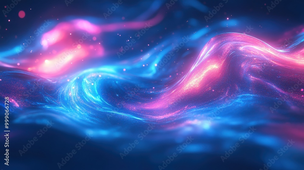 Vibrant blue and purple liquid waves with neon light reflection Vibrant blue and purple liquid waves with neon light reflection