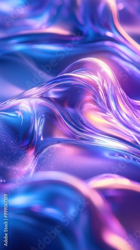 Vibrant Blue and Purple Liquid Waves with Neon Glow Reflection