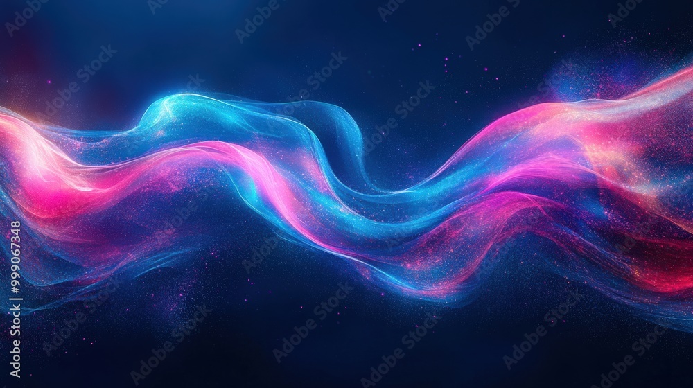Vibrant blue and purple liquid waves with neon light reflection Vibrant blue and purple liquid waves with neon light reflection