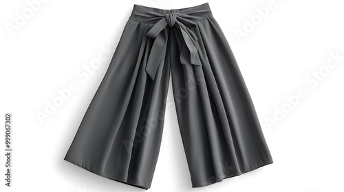 Gray wide-leg culottes with a large bow at the waist. photo