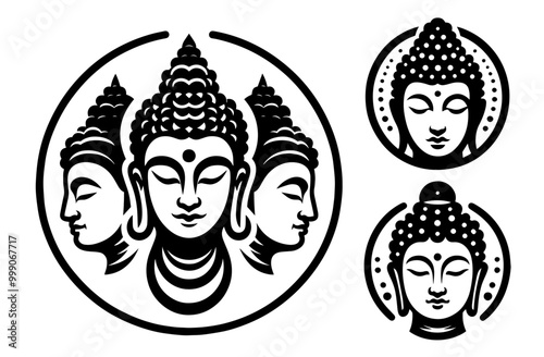 black and white buddha portrait collection hand-drawn vector artwork