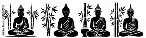 meditating buddha silhouette in lotus pose black vector