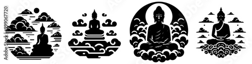 meditation buddha silhouette with peaceful expression black vector