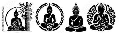 artistic black shape of meditating buddha black vector