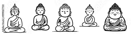 doodle-style buddha silhouette, capturing serenity and spirituality in black and white vector collection