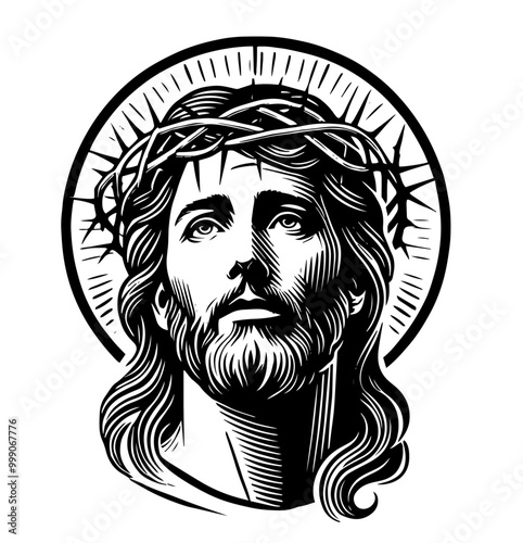 black and white vector set of jesus christ portraits featuring sacred and divine elements
