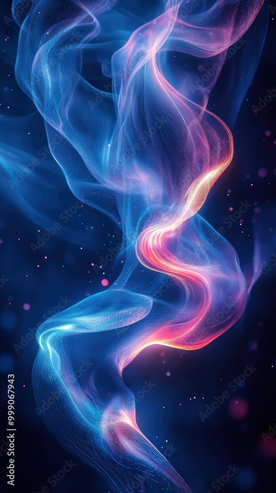 Vibrant blue and purple liquid waves with neon light reflection Vibrant blue and purple liquid waves with neon light reflection