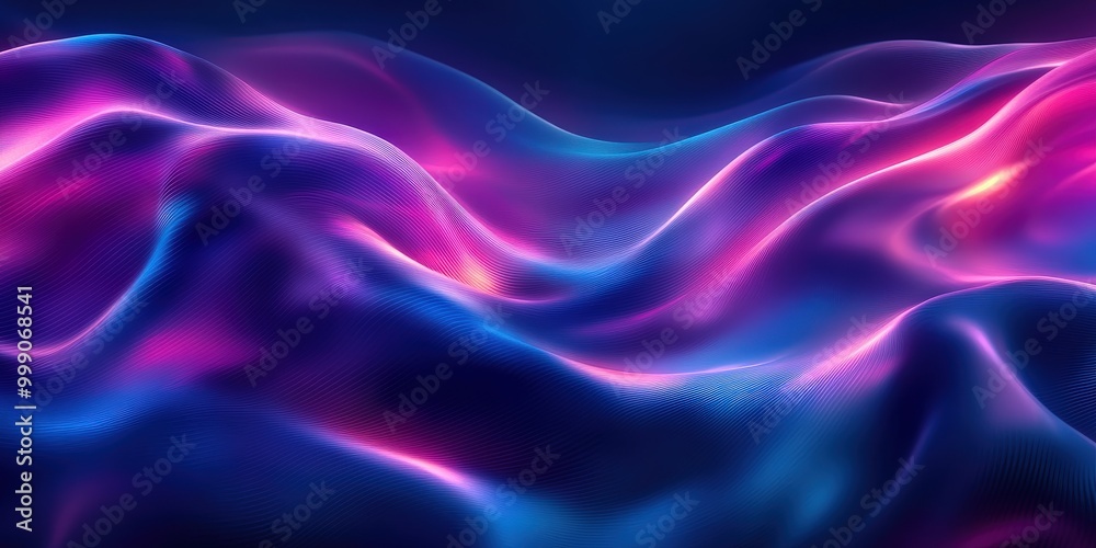 Vibrant Blue and Purple Liquid Waves with Neon Glow Reflection