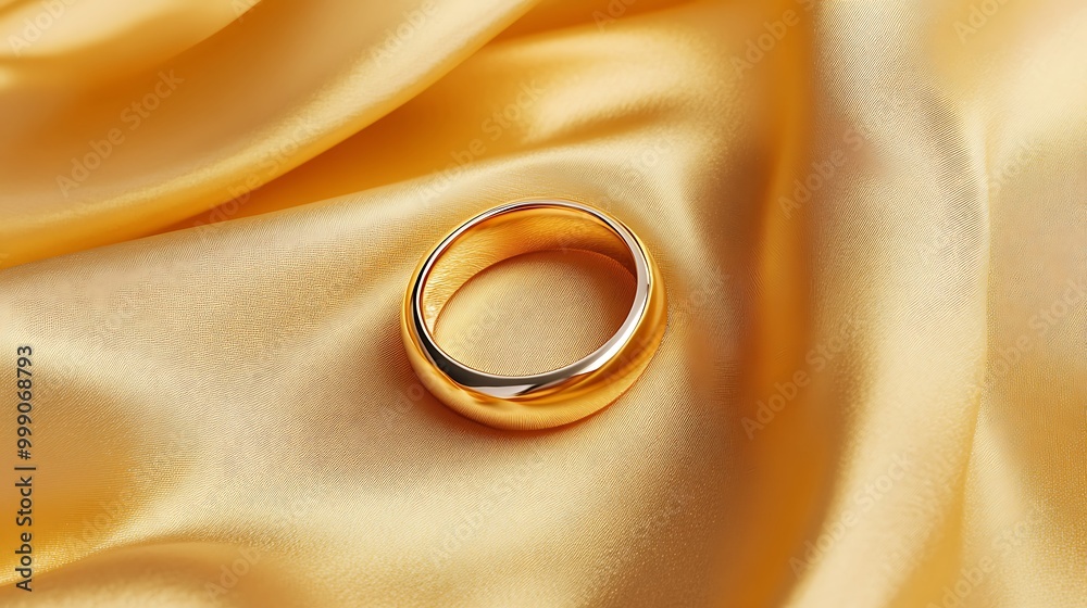 A simple golden ring on a gold satin background. A simple golden ring on a gold satin background.