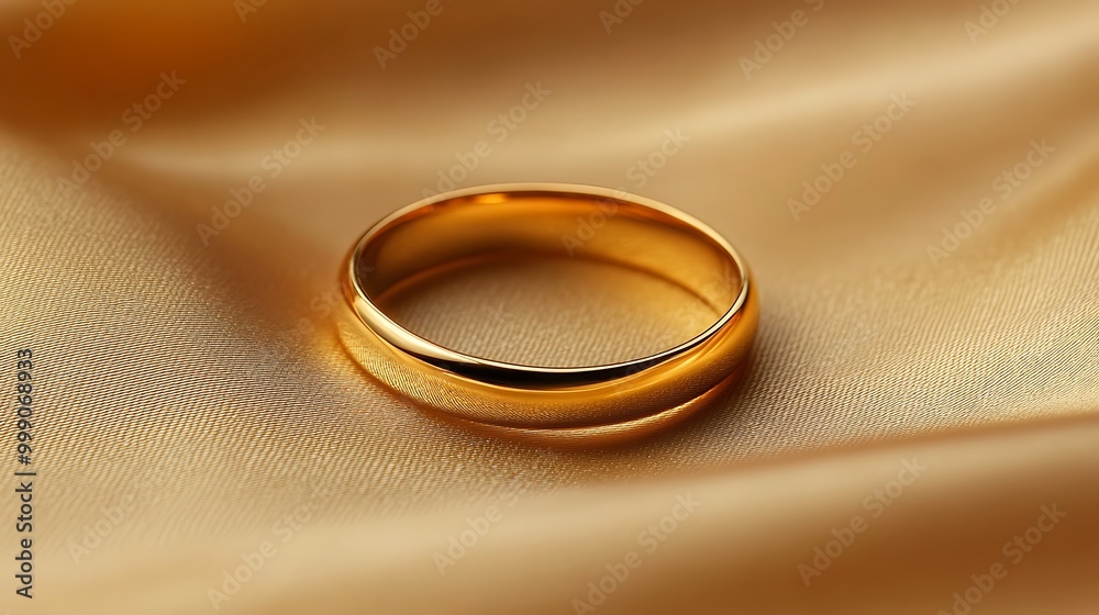 Shiny gold wedding band on a soft satin fabric. Shiny gold wedding band on a soft satin fabric.