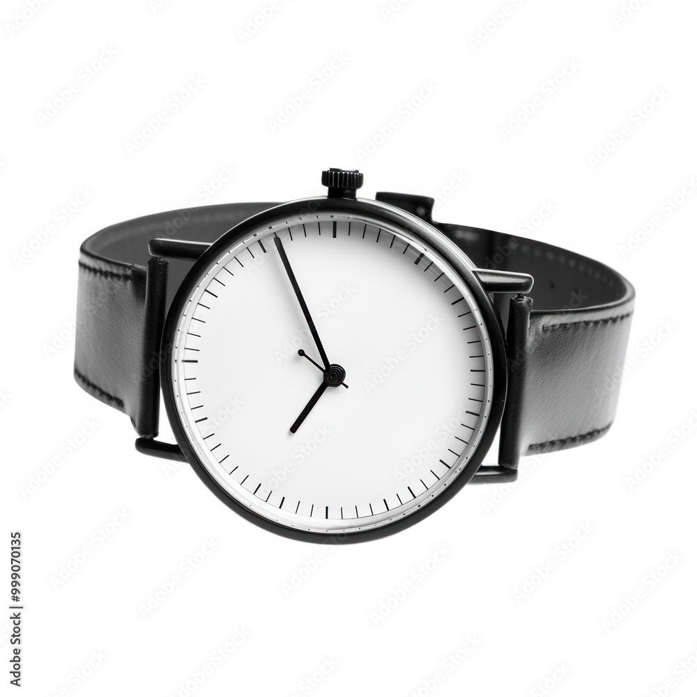 Stylish black leather watch, transparent background Stylish black leather watch, transparent background