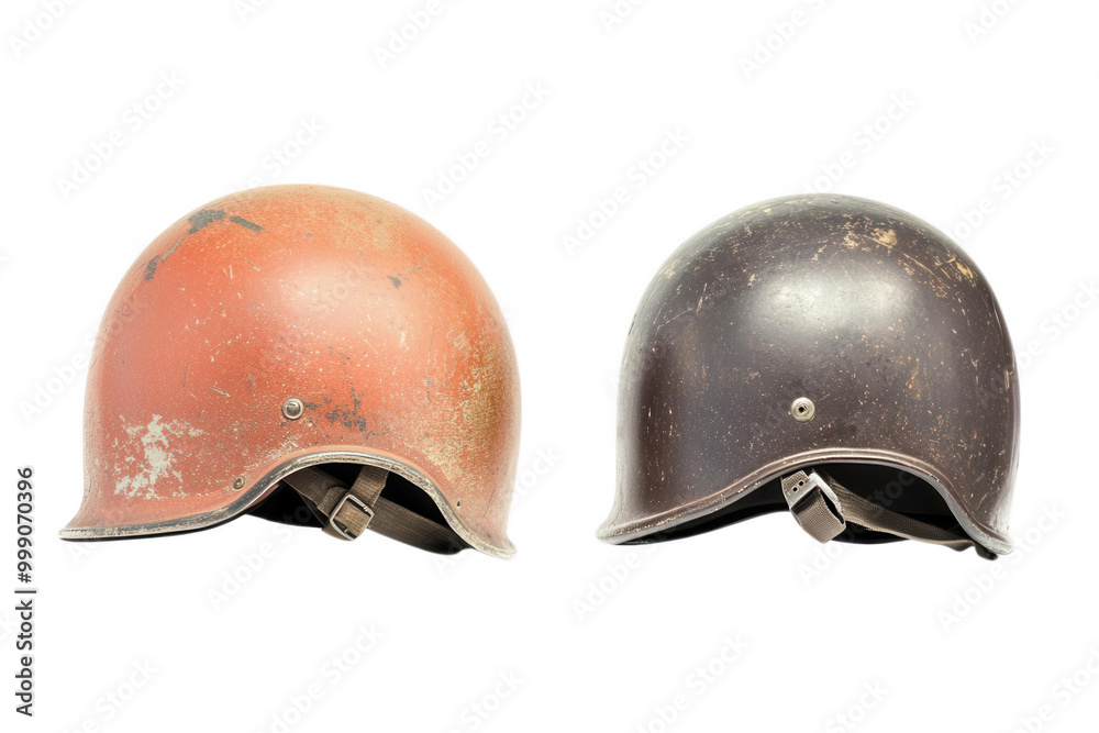 Fototapeta premium Vintage military helmets, transparent background