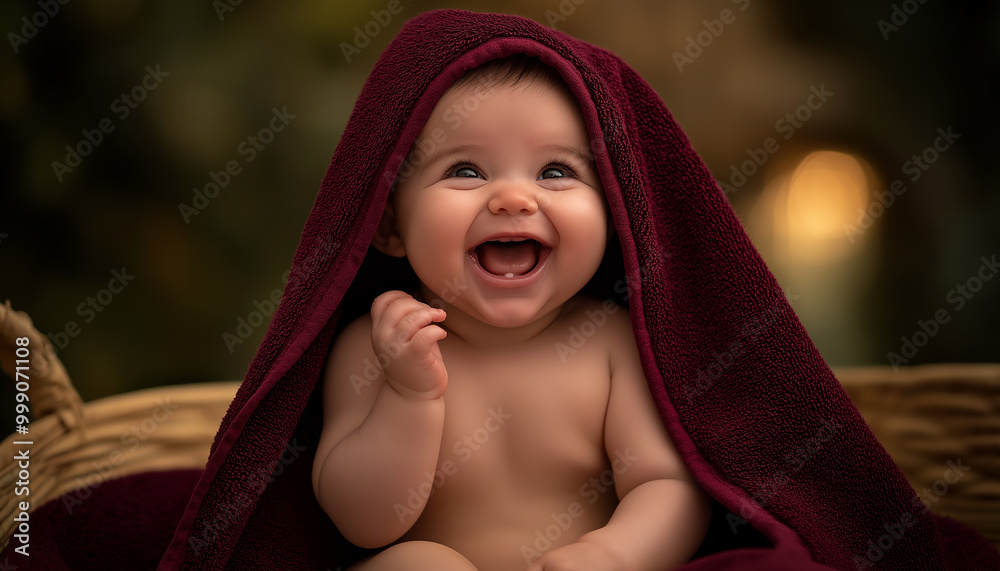 Adorable baby smiling under cozy blanket, showing warmth, happiness, and childhood innocence in a joyful moment of cuteness and comfort Adorable baby smiling under cozy blanket, showing warmth, happiness, and childhood innocence in a joyful moment of cuteness and comfort