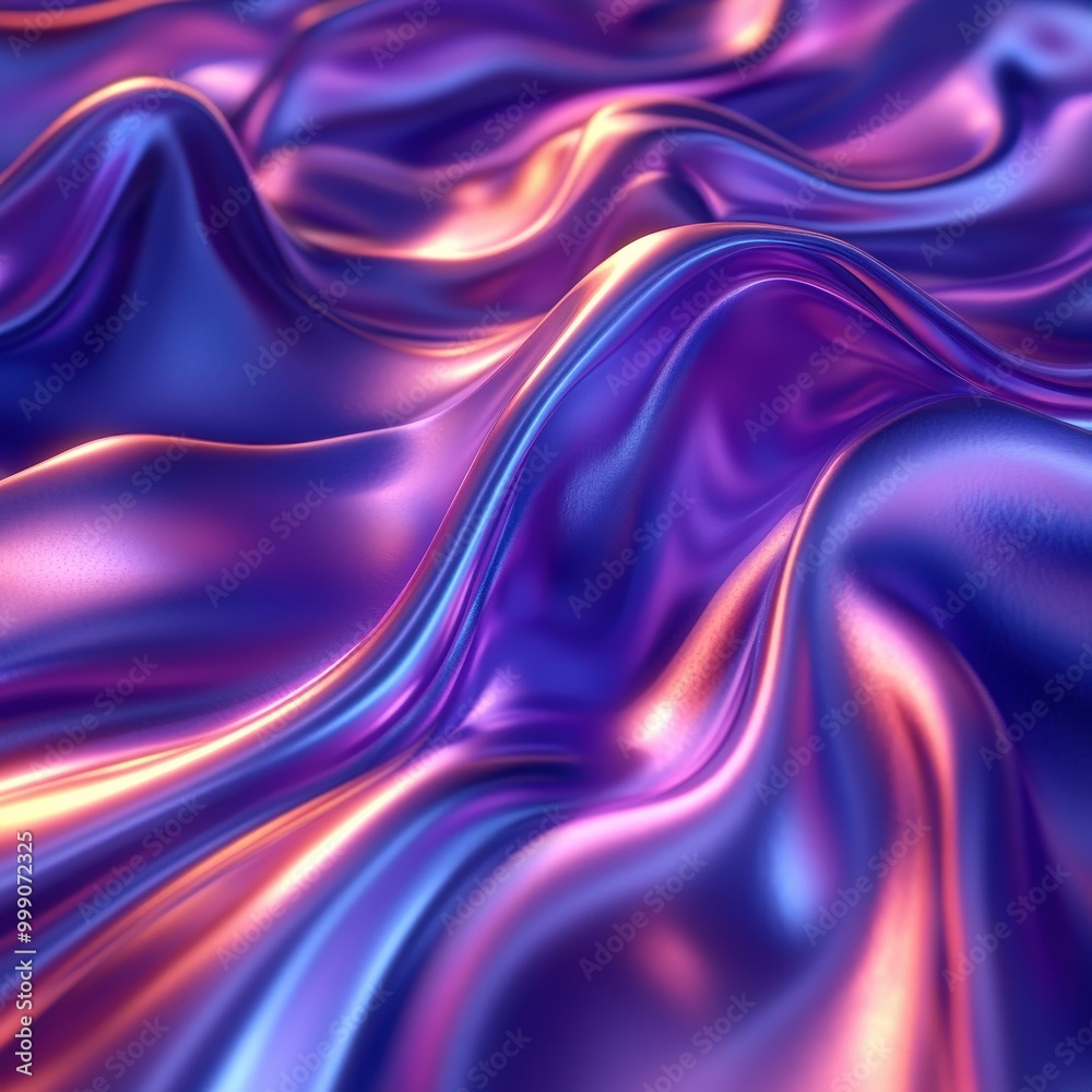 Vibrant blue and purple liquid waves with neon light reflection Vibrant blue and purple liquid waves with neon light reflection