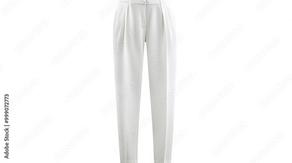White, high-waisted, pleated pants with a straight leg. White, high-waisted, pleated pants with a straight leg.