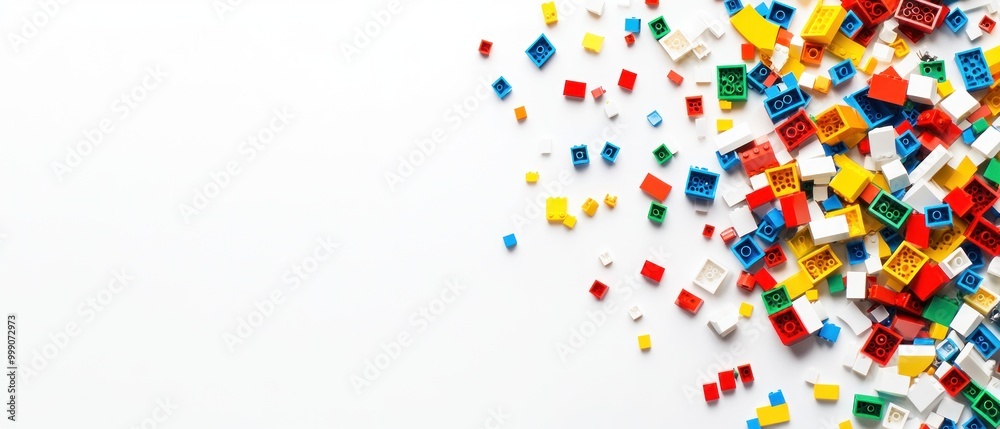 Colorful plastic blocks scattered on a white background. Colorful plastic blocks scattered on a white background.