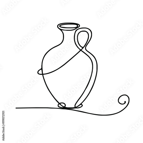 Amphora. Icon. Vector drawing. One-line drawing. A simple drawing depicting a continuous line of a tableware item for a liquid or drink.