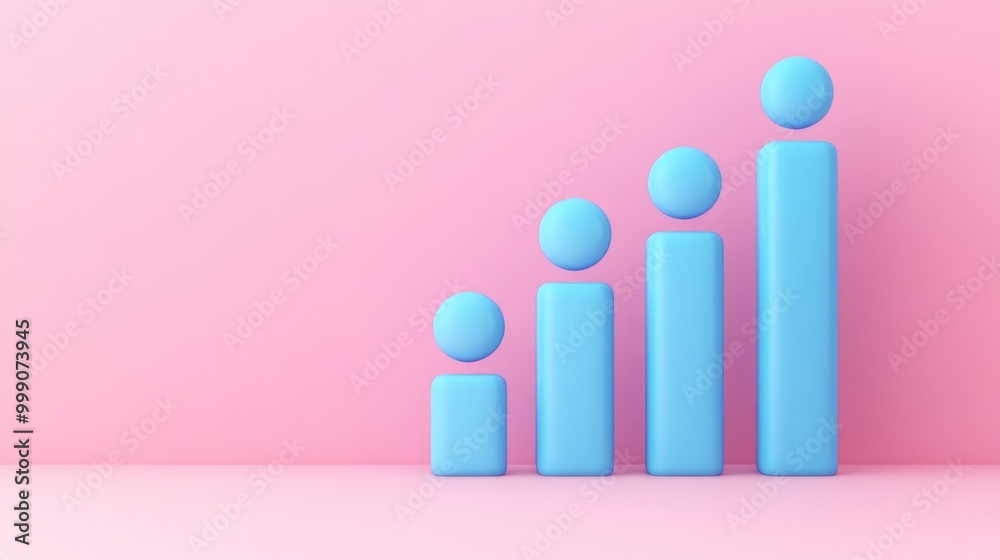 Blue 3D ascending bar chart on pink background. Blue 3D ascending bar chart on pink background.