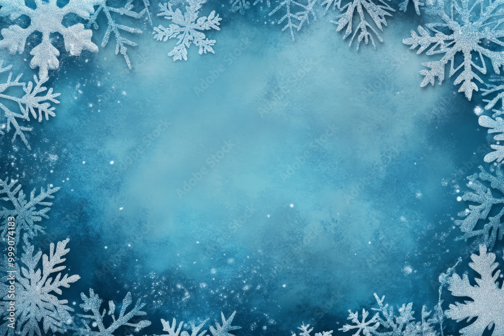 A blue Christmas template with a festive frame of snowflakes and icicles, evoking a winter wonderland. A blue Christmas template with a festive frame of snowflakes and icicles, evoking a winter wonderland.