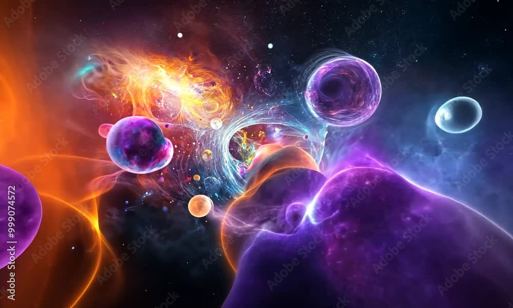 Cosmic Nebula with Glowing Planets and Stars Cosmic Nebula with Glowing Planets and Stars