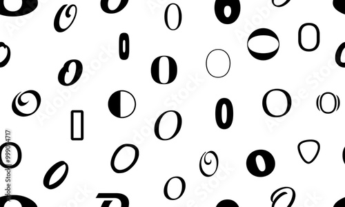 Vector seamless alphabet pattern with black bold latin letters. White repeatable unusual background. Fashion trendy design. Seamless black alphabet pattern on white. Letter o