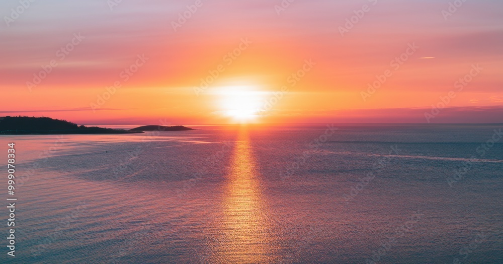 Obraz premium Breathtaking ocean sunrise with vibrant orange and pink hues reflecting on calm waters.