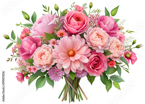 Cut out pink flowery bouquet, isolated on a transparent background png
