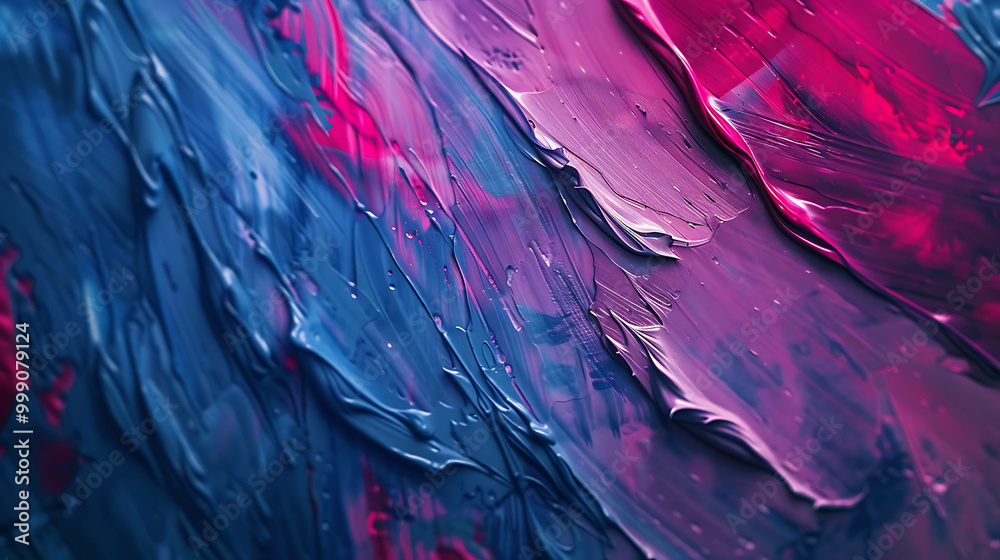 Fototapeta premium Close-up abstract paint texture in blue, pink, and purple shades.