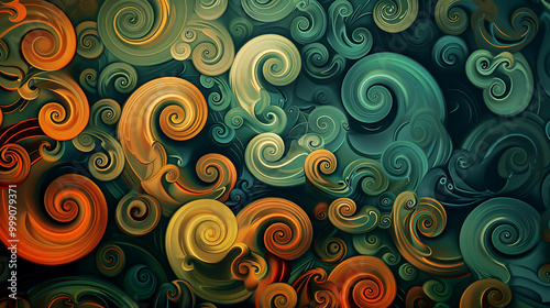 Abstract background of swirling, colorful shapes.