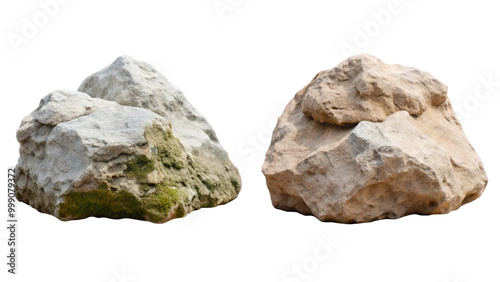 Mossy rock boulder shapes, isolated on a transparent background png