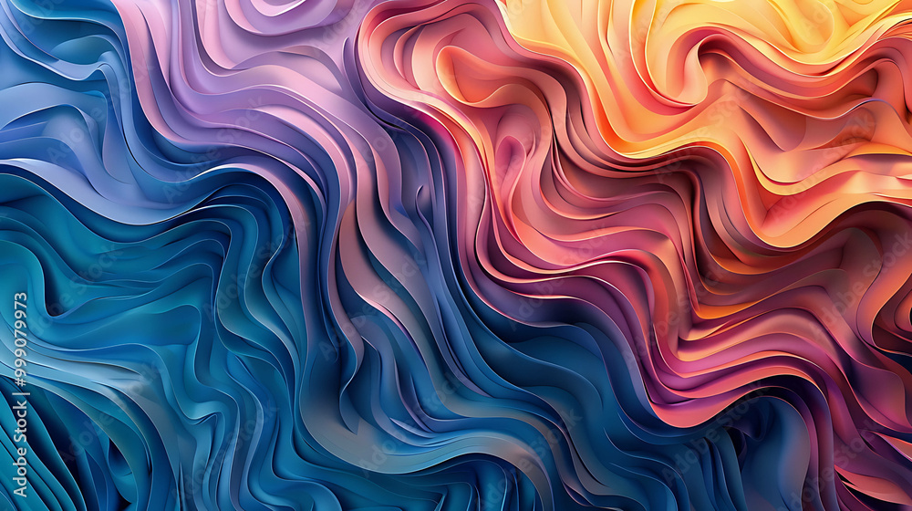 Abstract 3D rendered background with wavy lines in blue, purple, pink, red and yellow. Abstract 3D rendered background with wavy lines in blue, purple, pink, red and yellow.